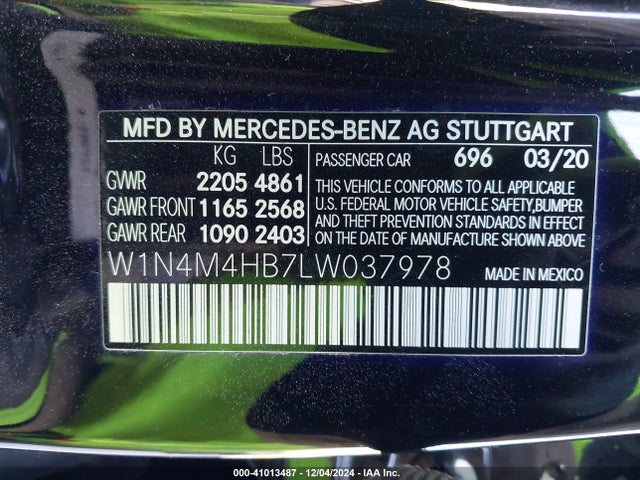 W1N4M4HB7LW037978 Mercedes-Benz Glb 250 4matic