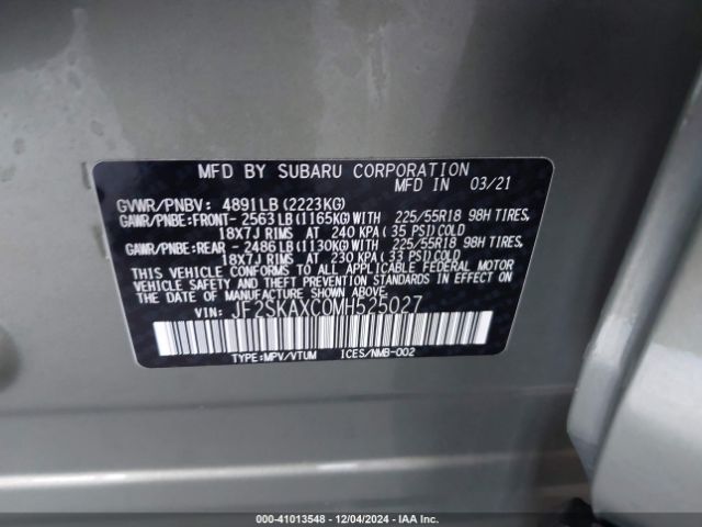 JF2SKAXC0MH525027 Subaru Forester Touring