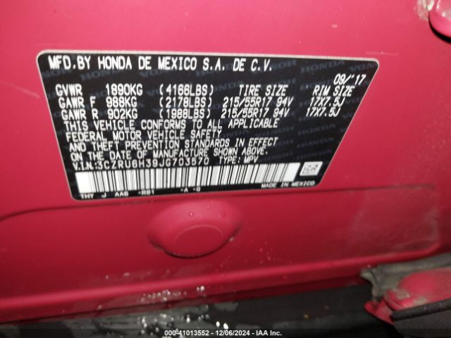 3CZRU6H39JG703570 Honda HR-V LX