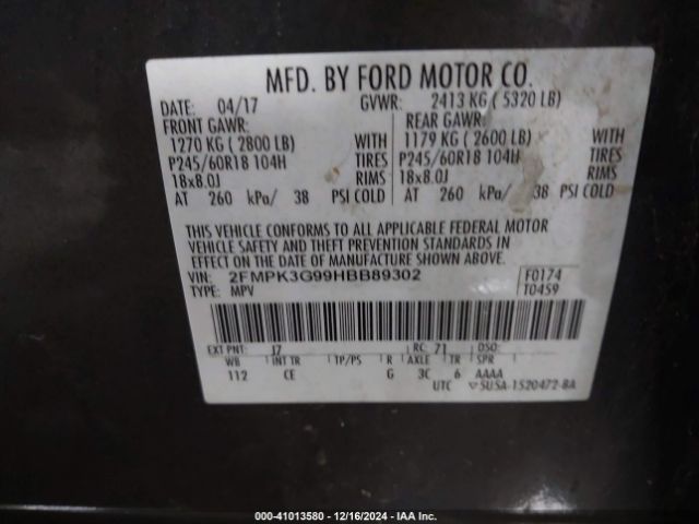 2FMPK3G99HBB89302 Ford EDGE SE