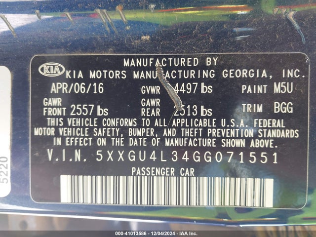 KIA OPTIMA EX 2016 5XXGU4L34GG071551 Image 9