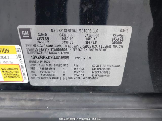 1GKKRRKD2GJ315989 GMC Acadia Slt-1