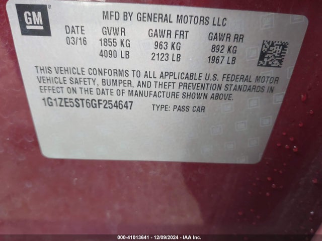 Chevrolet MALIBU 1LT 2016 1G1ZE5ST6GF254647 Image 9