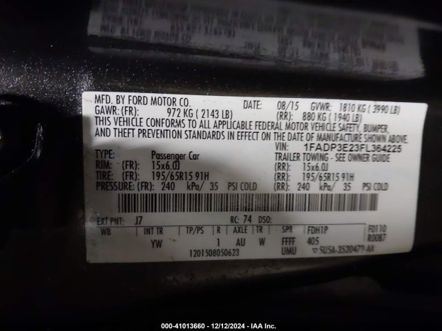 Ford FOCUS S 2015 1FADP3E23FL364225 Image 9
