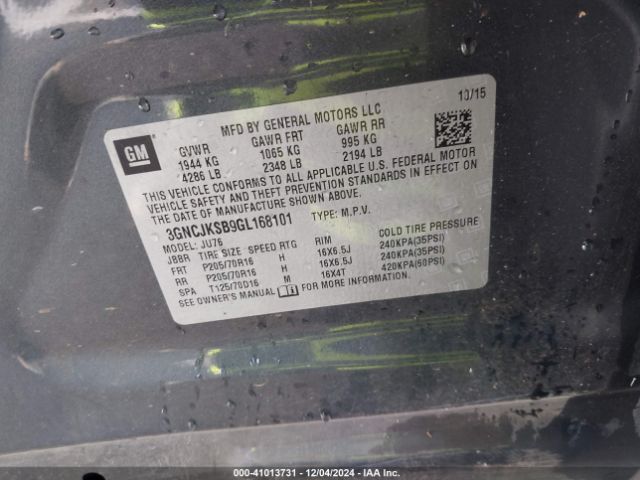 3GNCJKSB9GL168101 Chevrolet Trax 1ls