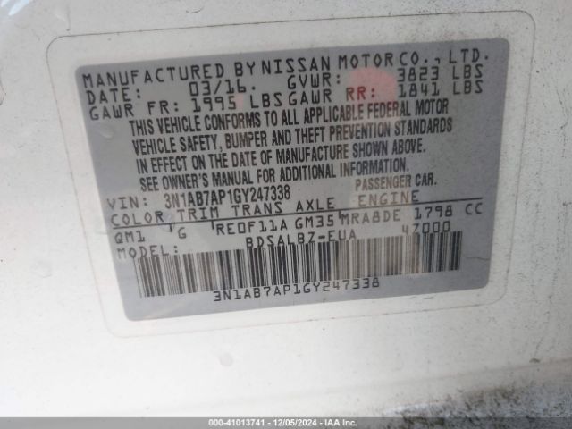 3N1AB7AP1GY247338 Nissan Sentra Fe+ S/s/sl/sr/sv