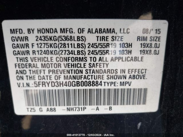 5FRYD3H40GB008884 Acura Mdx Technology   Acurawatch Plus Packages/technology Package
