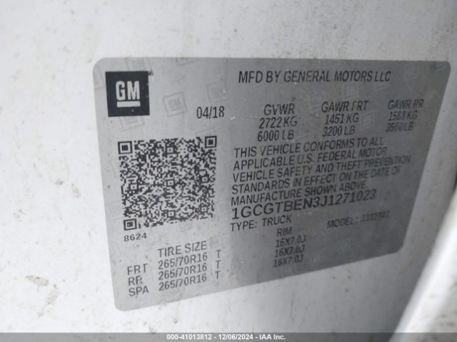 1GCGTBEN3J1271023 Chevrolet Colorado Wt