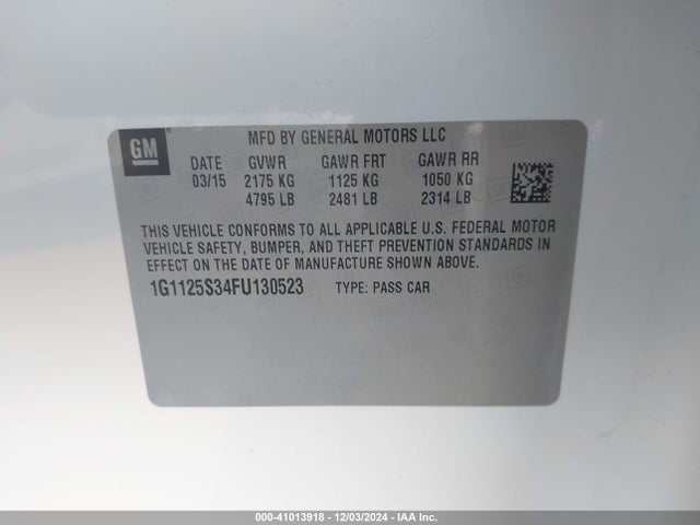 Chevrolet Impala 2lt 2015 1G1125S34FU130523 Image 9