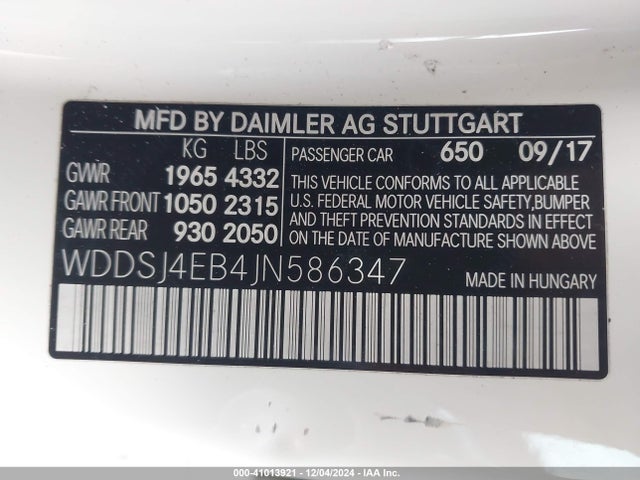 WDDSJ4EB4JN586347 Mercedes-Benz CLA 250