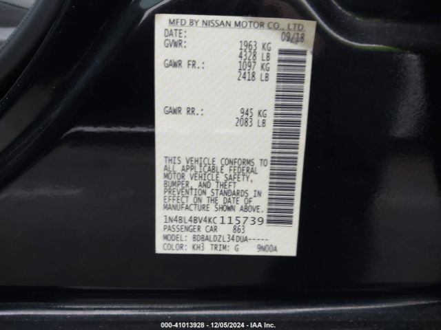 1N4BL4BV4KC115739 Nissan Altima 2.5 S