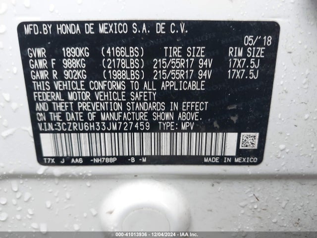 Honda HR-V LX 2018 3CZRU6H33JM727459 Image 9