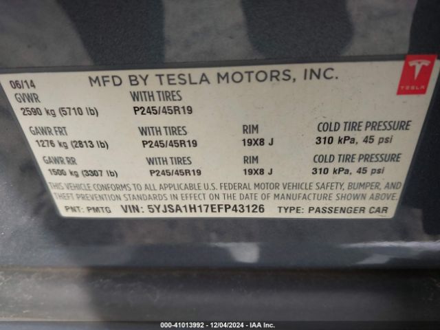 5YJSA1H17EFP43126 Tesla Model S P85