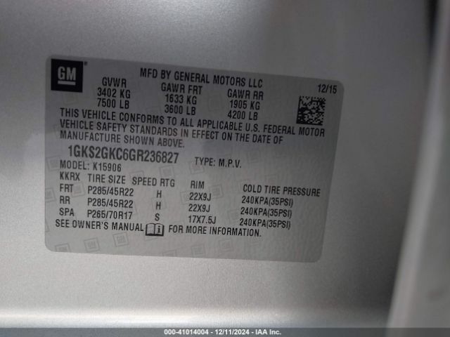 1GKS2GKC6GR236827 GMC Yukon Xl Slt
