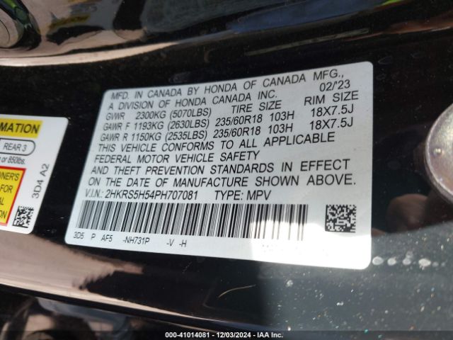 2HKRS5H54PH707081 Honda Cr-v Hybrid Sport