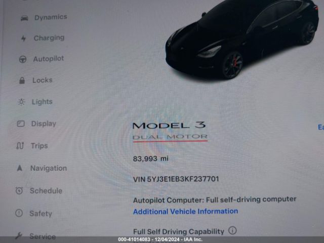 5YJ3E1EB3KF237701 Tesla Model 3 Long Range/performance