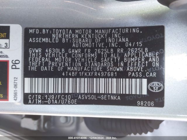 4T4BF1FKXFR497681 Toyota CAMRY LE