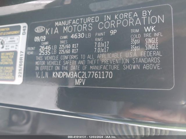 KNDPM3AC2L7761170 KIA Sportage Lx