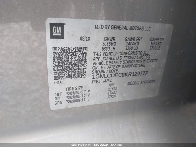 1GNLCDEC9KR129777 Chevrolet Tahoe Commercial Fleet