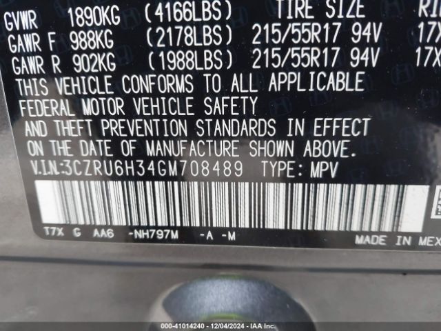 3CZRU6H34GM708489 Honda HR-V LX