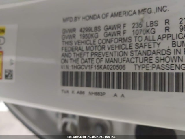 1HGCV1F15KA020506 Honda ACCORD LX