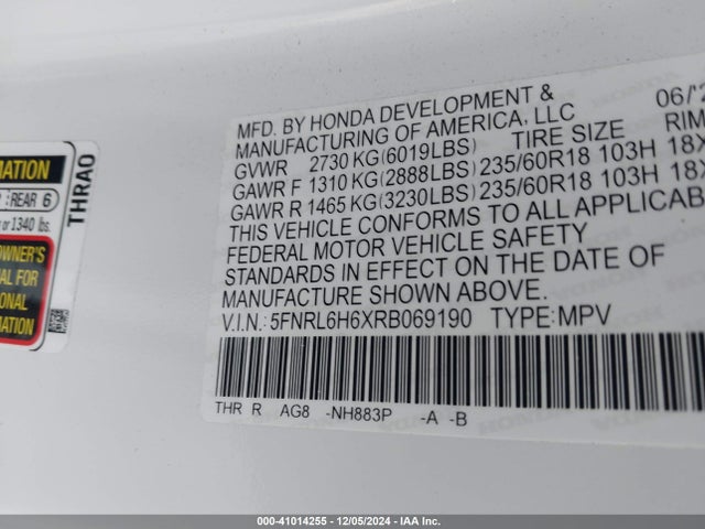 Honda Odyssey Ex-l 2024 5FNRL6H6XRB069190 Image 9