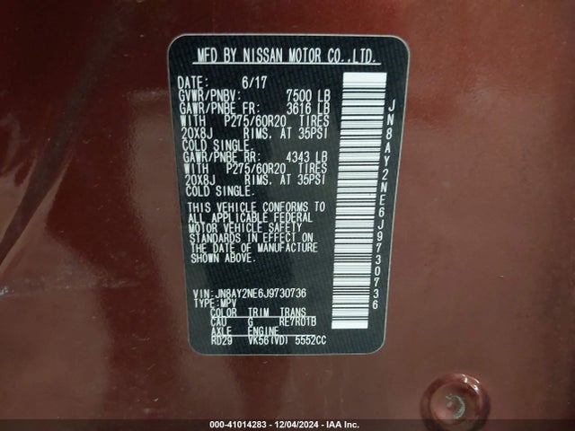 Nissan Armada Platinum 2018 JN8AY2NE6J9730736 Image 9