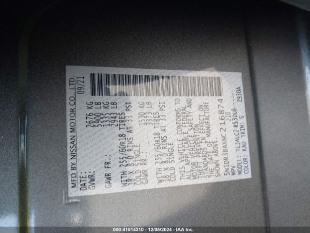 5N1DR3BAXNC216874 Nissan Pathfinder Sv 2wd
