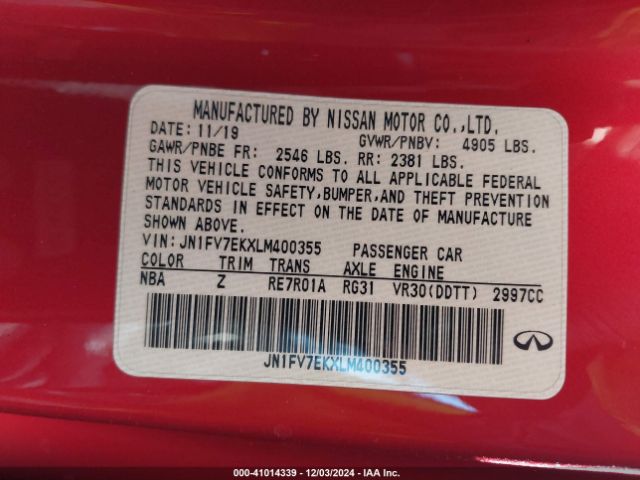 JN1FV7EKXLM400355 Infiniti Q60 Red Sport 400
