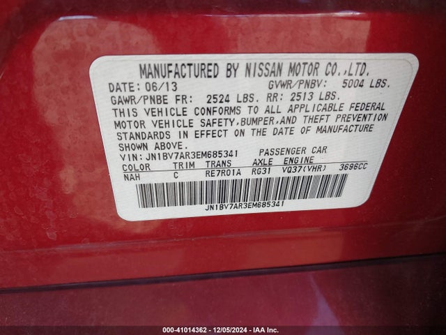 JN1BV7AR3EM685341 Infiniti Q50 Premium