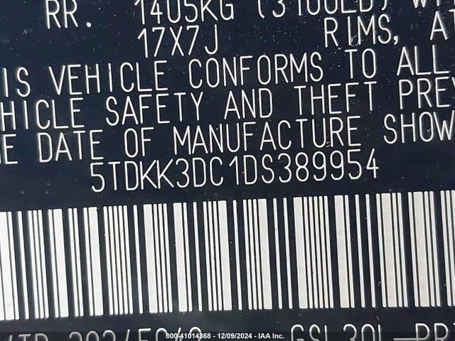 41014368 :رقم المزاد ، 5TDKK3DC1DS389954 vin ، 2013 Toyota Sienna Le V6 8 Passenger مزاد بيع