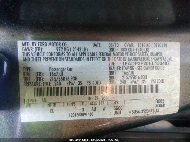 Ford FOCUS SE 2014 1FADP3F20EL133487 Image 9