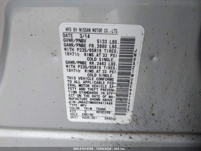 JN8AZ1MU8EW412446 Nissan MURANO S