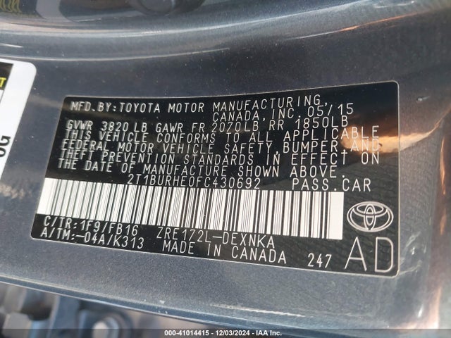 Toyota COROLLA LE 2015 2T1BURHE0FC430692 Image 9