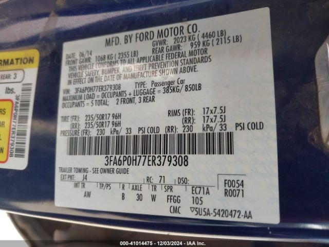 3FA6P0H77ER379308 Ford FUSION SE