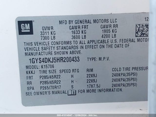1GYS4DKJ5HR200433 Cadillac Escalade Platinum