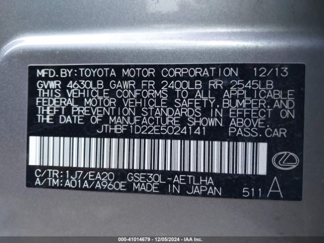 JTHBF1D22E5024141 Lexus IS 250