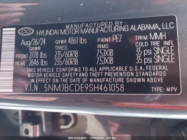 5NMJBCDE9SH461058 Hyundai TUCSON SEL