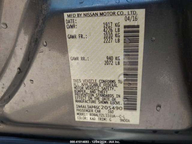 Nissan Altima 2.5 Sl 2016 1N4AL3AP4GC205490 Image 9
