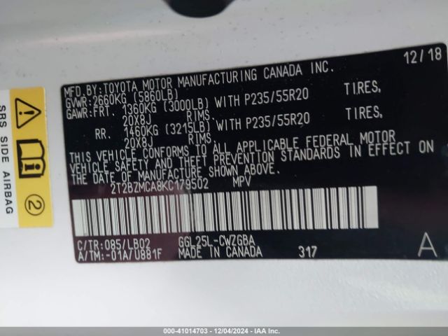 2T2BZMCA8KC179502 Lexus RX 350