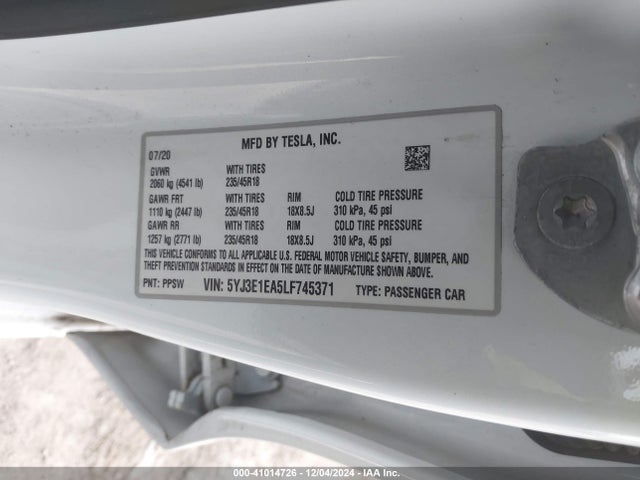 2020 TESLA MODEL 3 5YJ3E1EA5LF745371 Photo 8