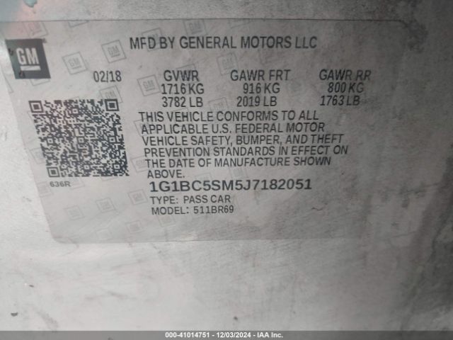 1G1BC5SM5J7182051 Chevrolet Cruze Ls Auto
