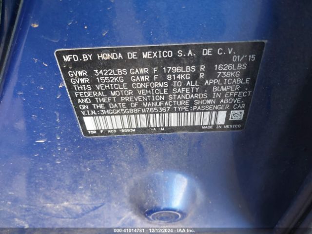 3HGGK5G88FM765367 Honda FIT EX