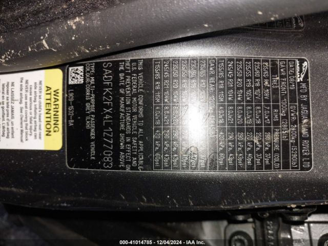 SADFK2FX4L1Z77083 Jaguar E-pace P250 Awd Automatic