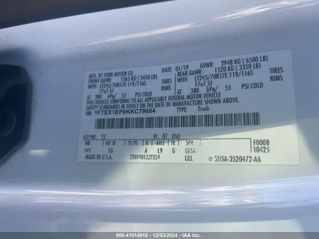 1FTEX1EP0KKC79664 Ford F150 Super Cab