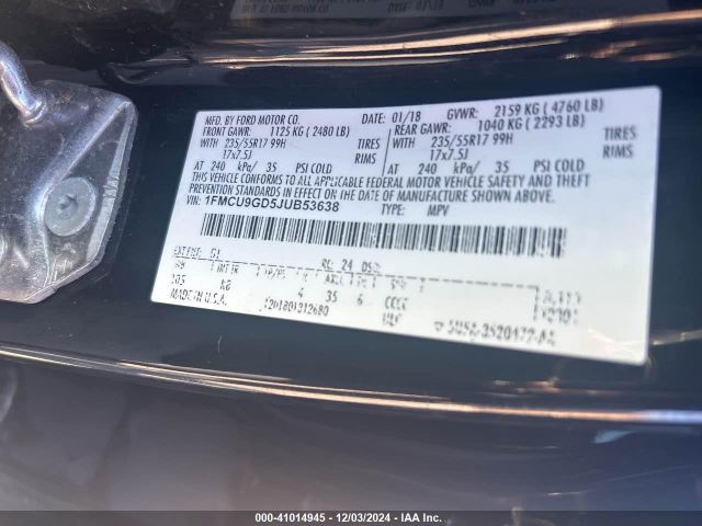1FMCU9GD5JUB53638 Ford ESCAPE SE