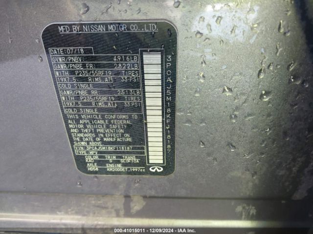 3PCAJ5M18KF118187 Infiniti Qx50 Essential