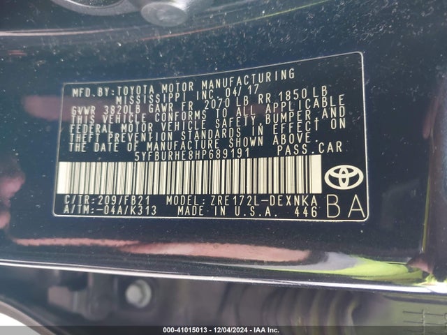 Toyota COROLLA LE 2017 5YFBURHE8HP689191 Image 9