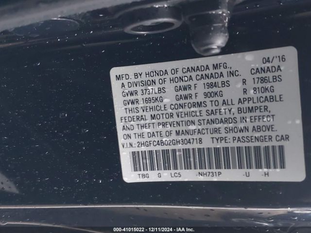 2HGFC4B02GH304718 Honda Civic Lx-p
