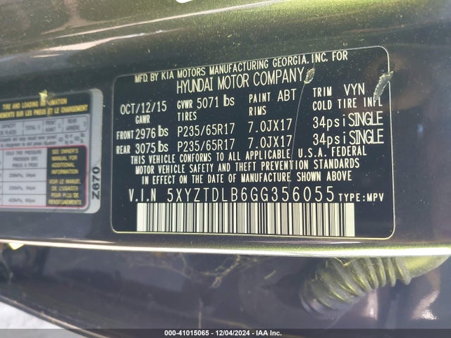 5XYZTDLB6GG356055 Hyundai Santa Fe Sport 2.4l